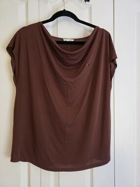Maurices Draped Neck Short Sleeve Top - Brown
